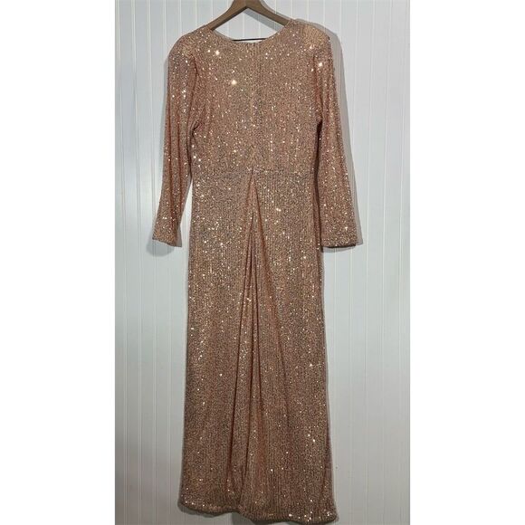Baltic Born Zurich Sequin Maxi Dress Rose Gold 2X Long Sleeve Formal Gown Plus - Picture 2 of 8